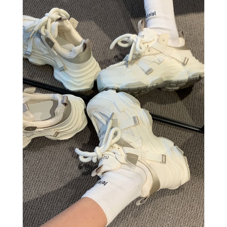 レースアップ 厚底 ダッド スニーカー ◆3col L00097