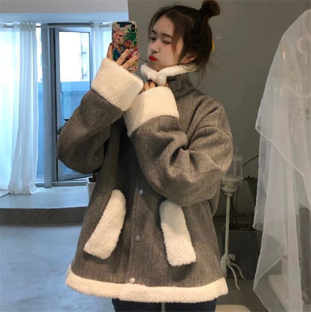 独特の存在感。新品/チェスターコート/短いスタイル/韓国語版/秋冬/可愛い/厚手/ムートンコート/トレンド