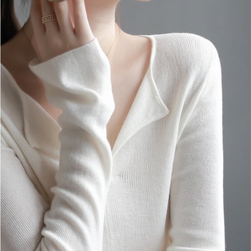 オープンカラー リブ ニット 10001