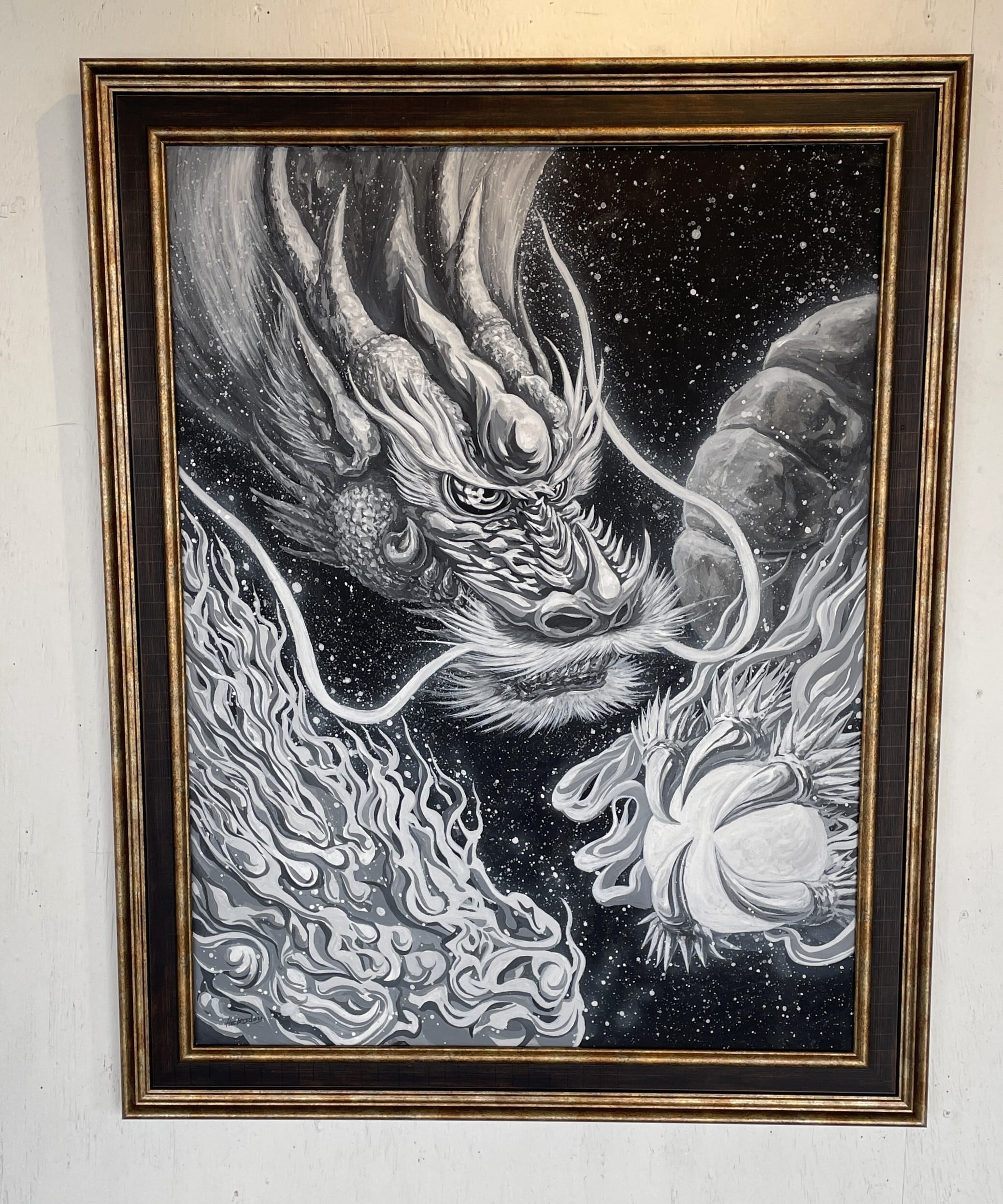 現代水墨画家 絵師白道 「白龍」 直筆作品 真筆証明書付 龍 絵 絵画