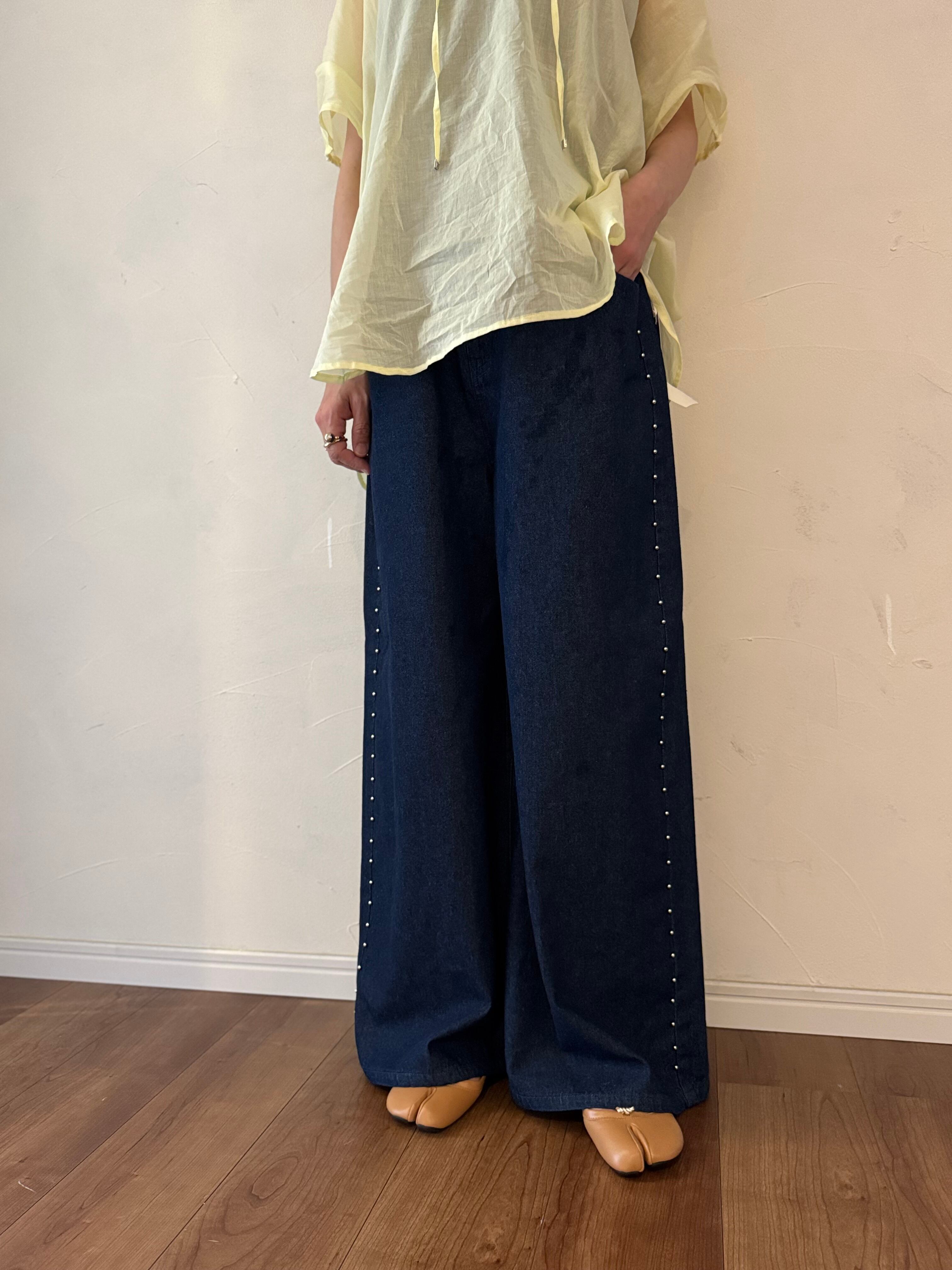 【SELECT】タックウエストスタッズ付きデニム　44-0156