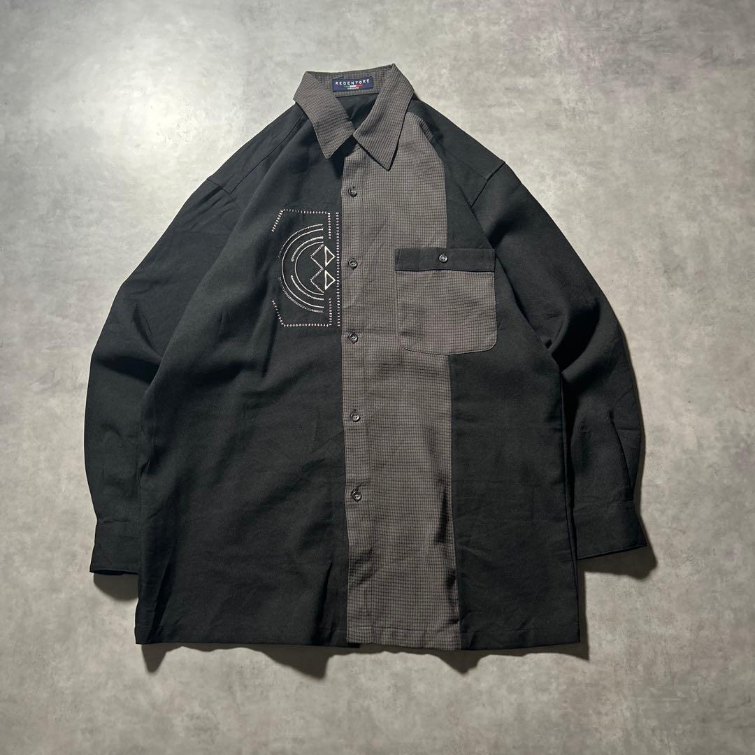 ヴィンテージ 切り替え モード ベージュ ブラック デザイン シャツ