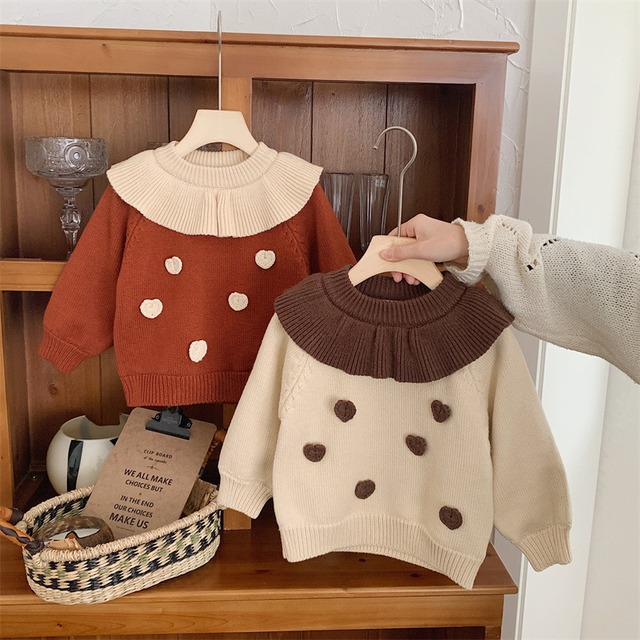 【BABY&KID】冬新作かぎ針編みのラブフリルカラーセーター
