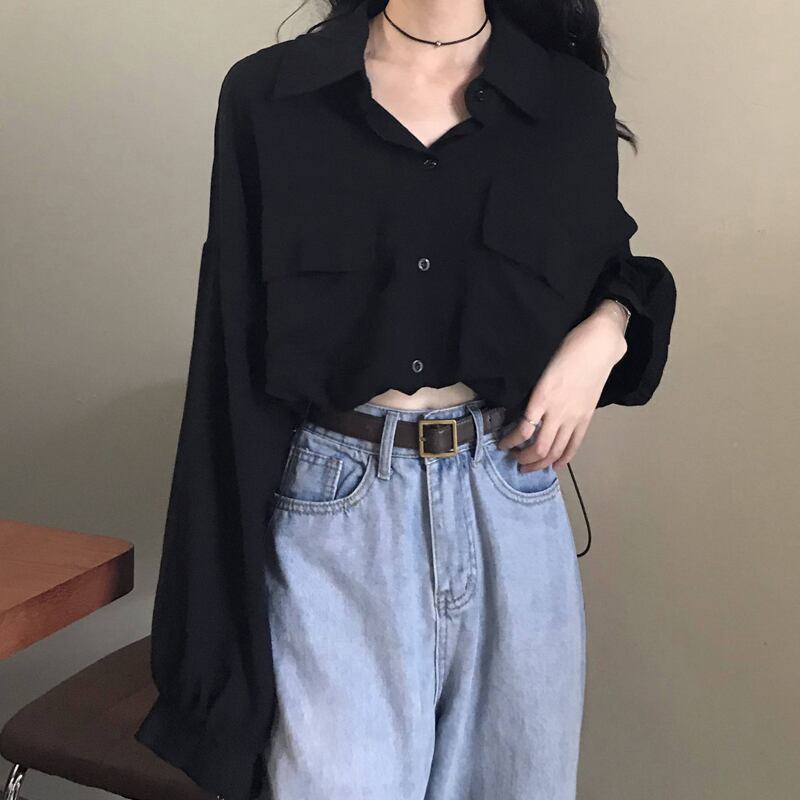 スタンダードブラックシャツ スプリングオータムギャザー ロング レッド レトロ 春物 秋物 スーパーモール53597991825