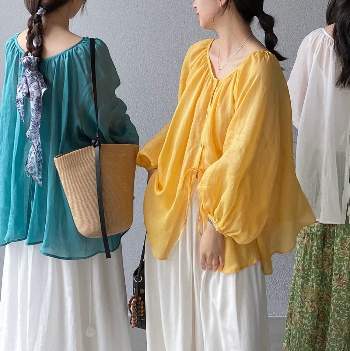 sheer lantern sleeve blouse 103050