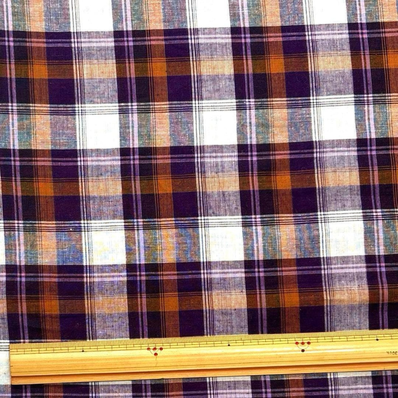 cd443◆3m◆L◆ラスト1点‼◆綿100%マドラスチェック生地◆パープル系