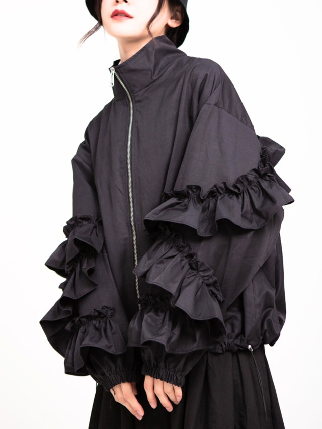Ruffled Sleeve Zip parker