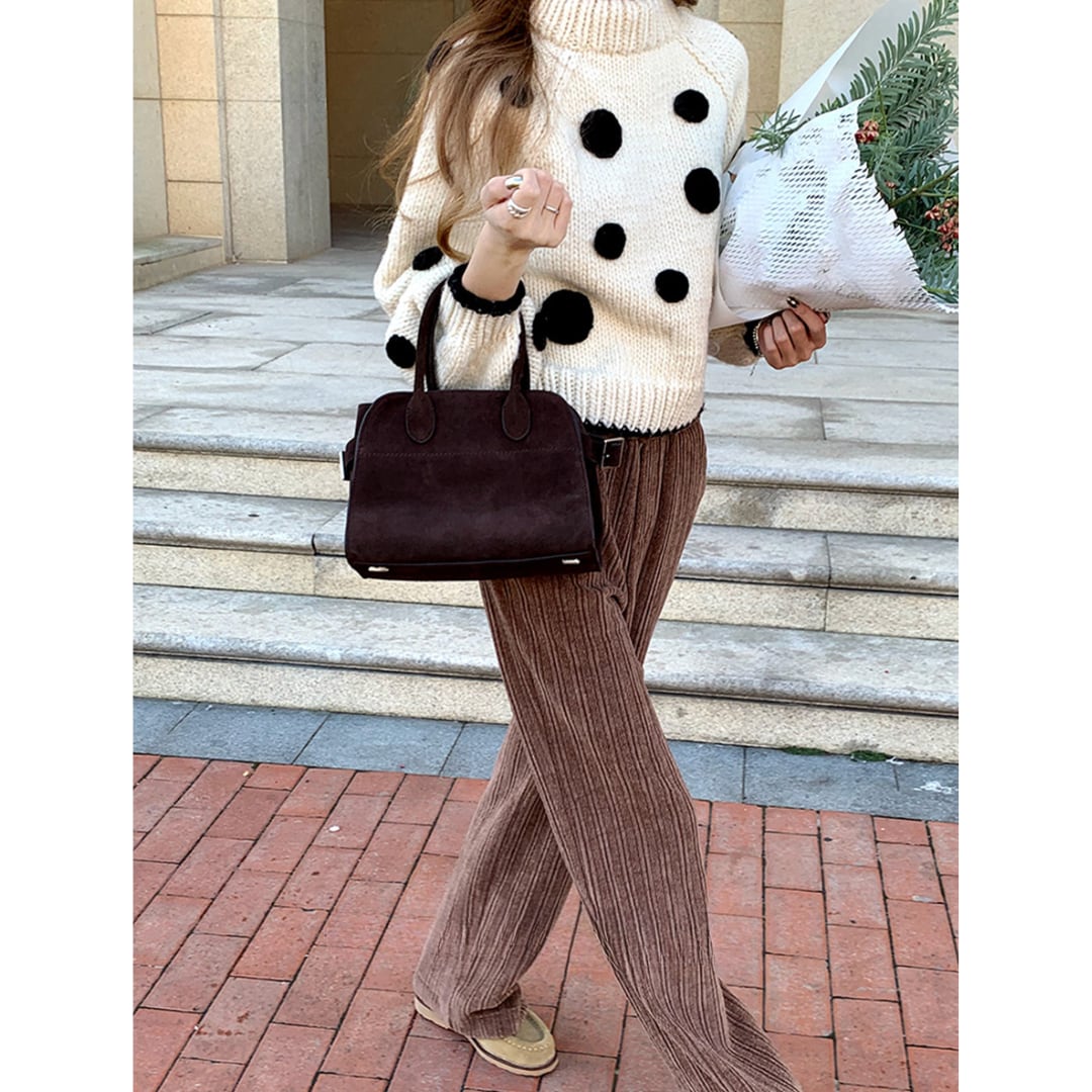 Chic Textured Polka Dot Knit Sweater(ホワイト)