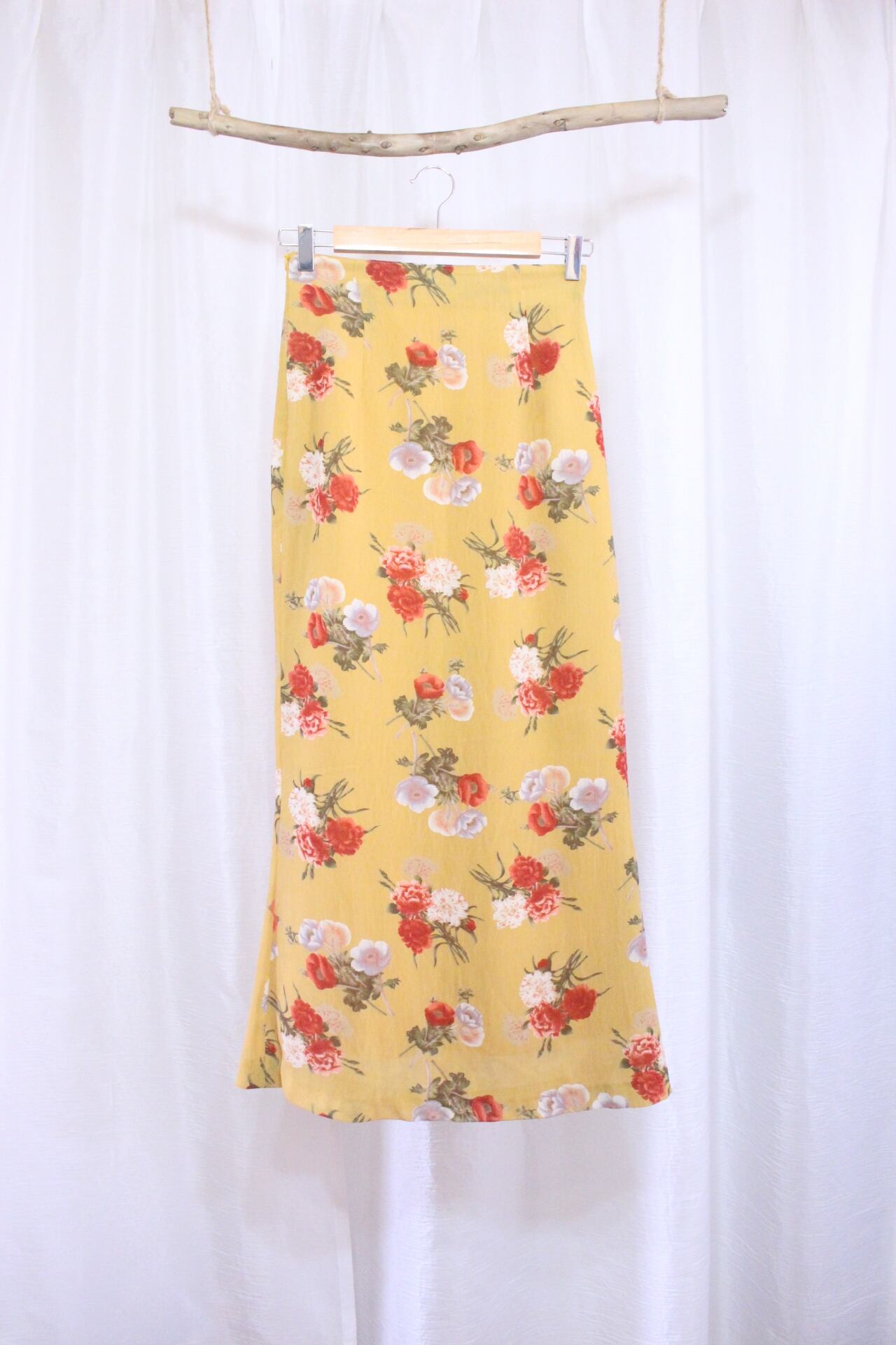 ロングスカート 花柄 イエロー