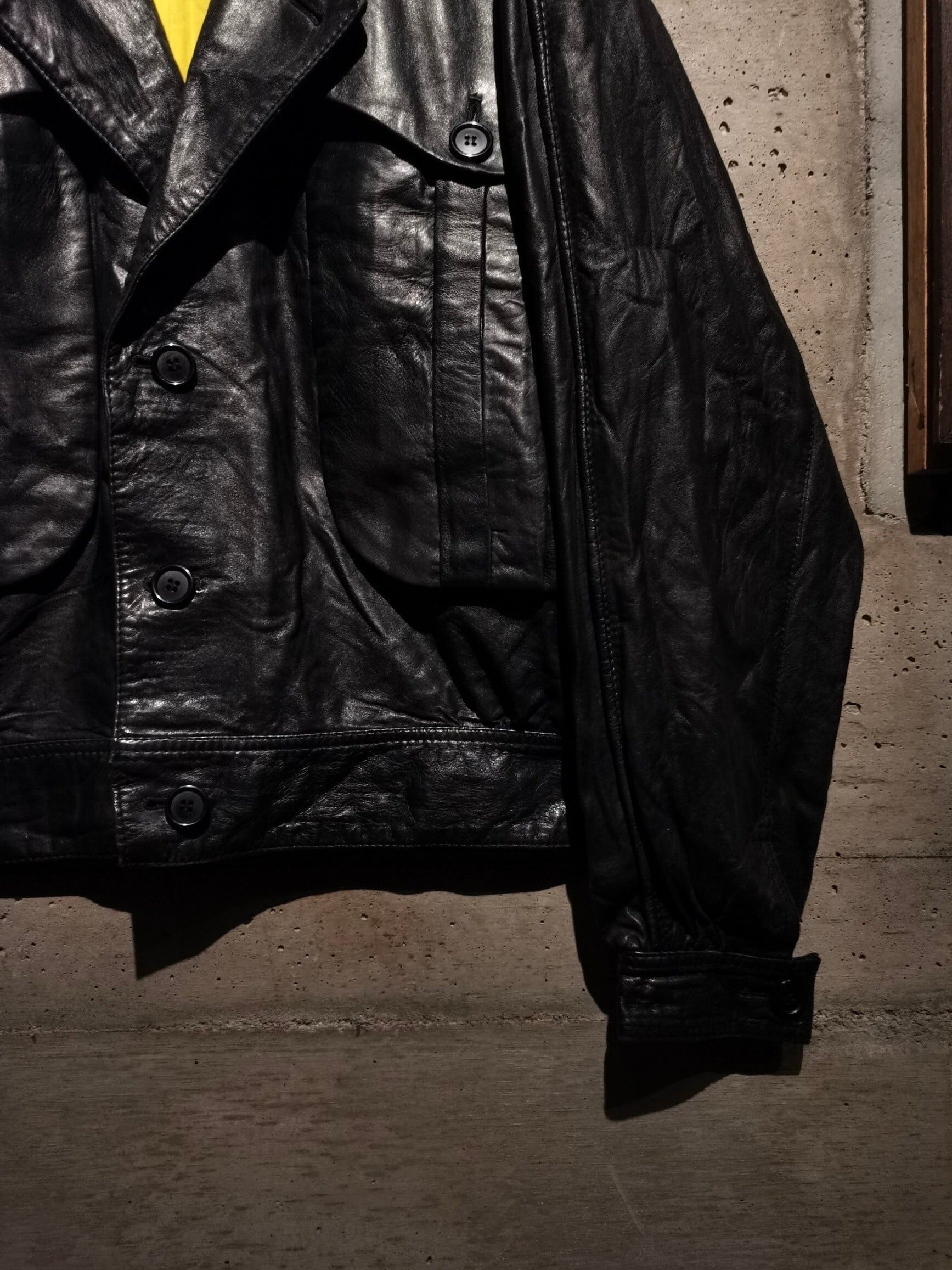 Caka】Black Color Vintage Short Length Leather Jacket | Caka Caka】Black Color Vintage Short Length Leather Jacket | Caka