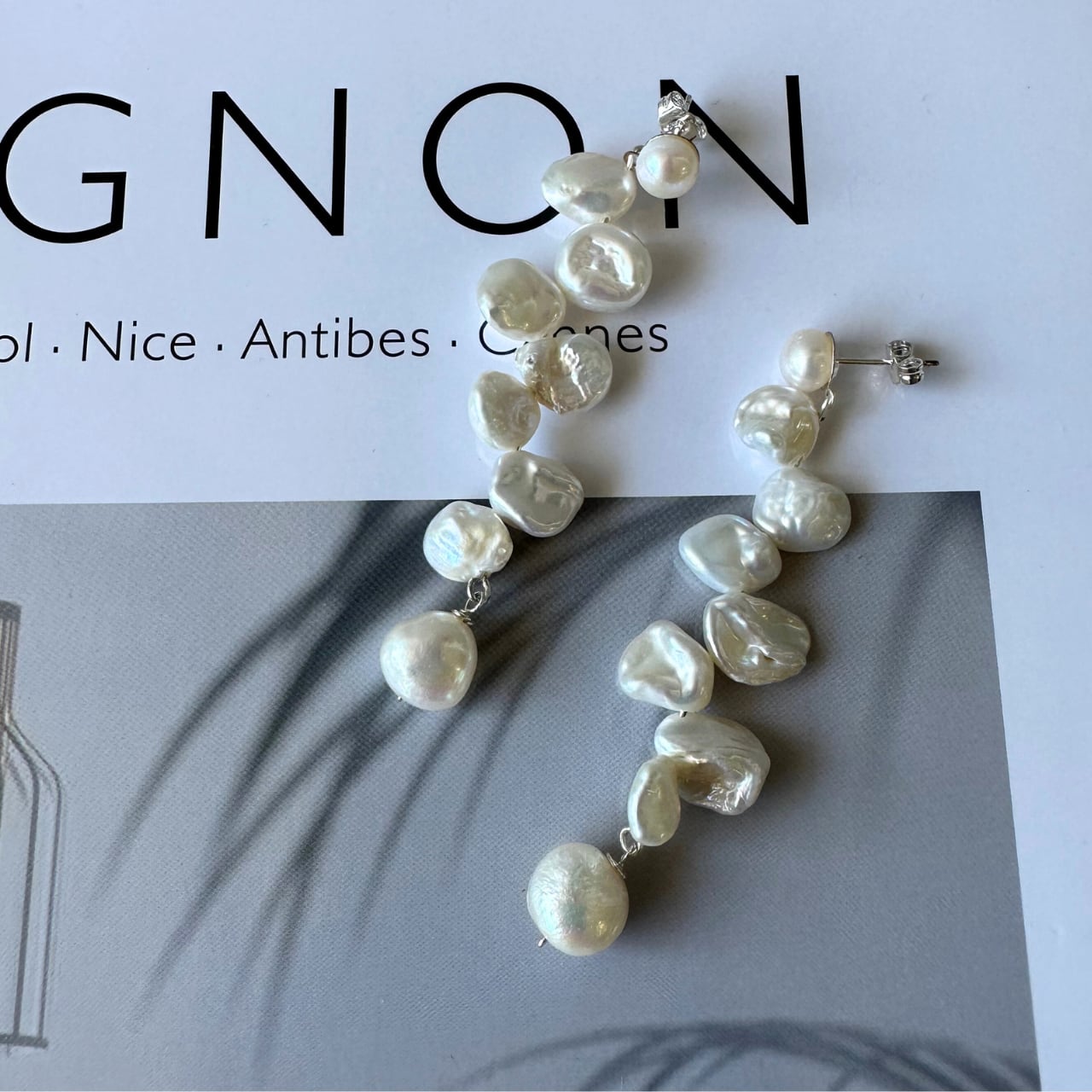 Freshwater pearl long pierce【淡水パールロングピアス】