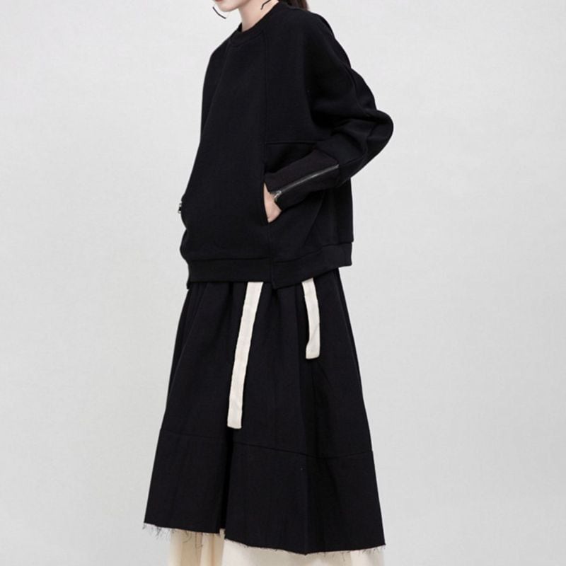 Point zipper sleeve sweatshirt 2 colors V0073 | ViCHIC.