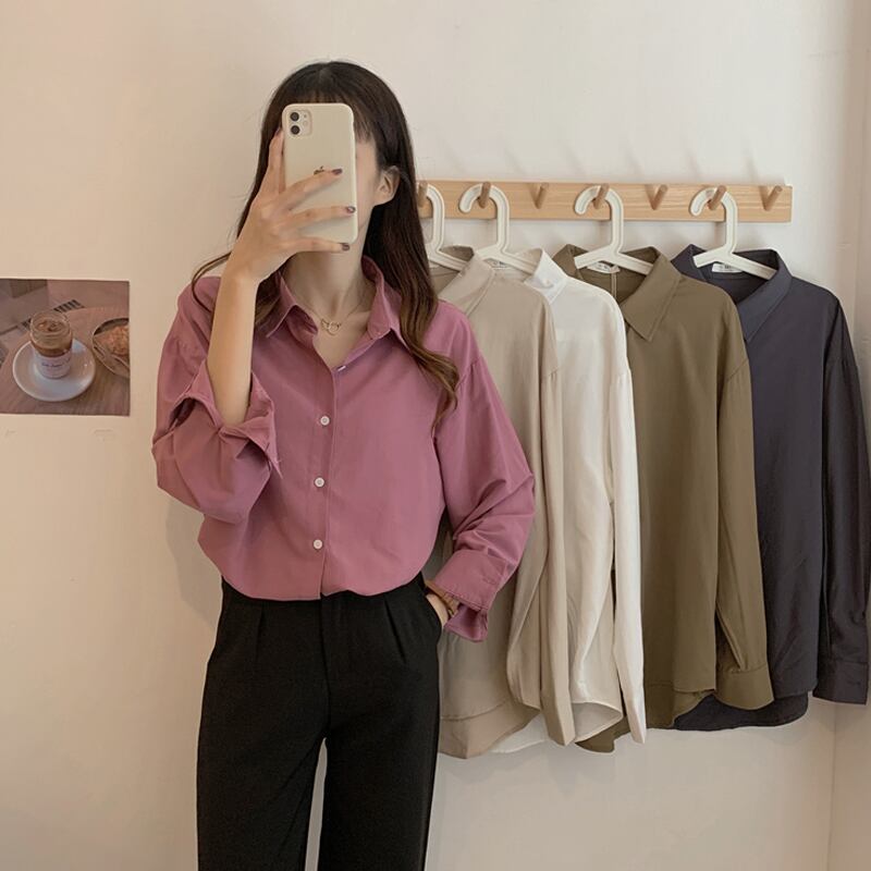 シャツ レディーススプリングスタイルルーズトップス ロング 春物 試着室52423889649