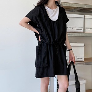 fake two-piece drawstring DRESS 2color　v01633