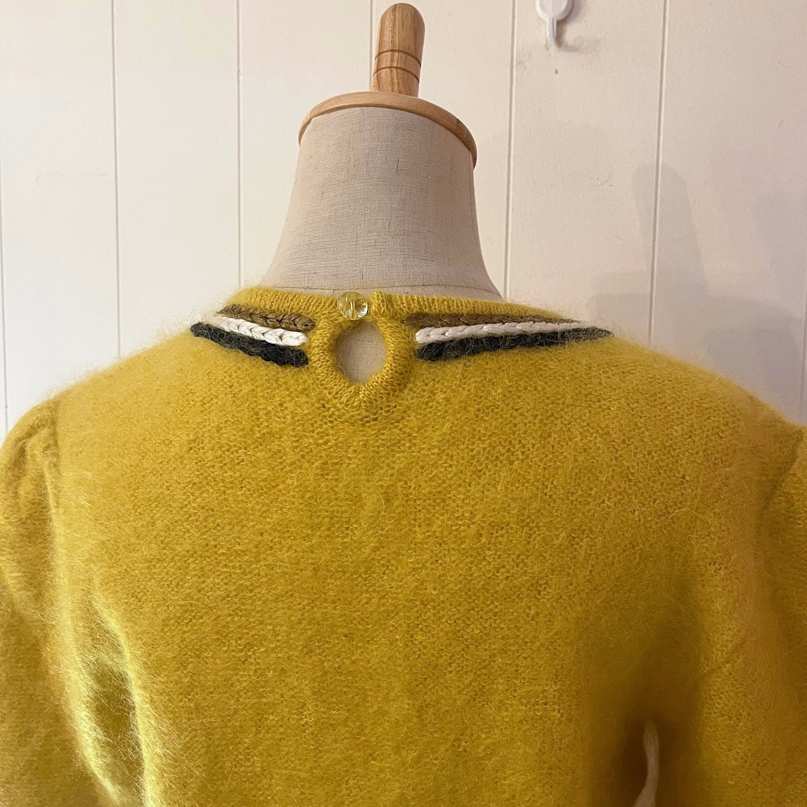 long rib button yellow mohair sweater