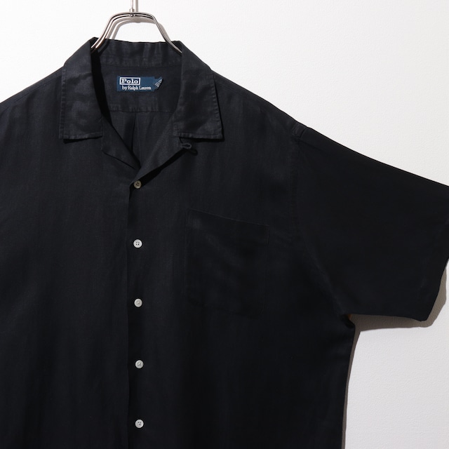 美品 XL 黒 ブラック シルクリネン Caldwell Polo Ralph Lauren ポロラルフローレン 半袖開襟シャツ