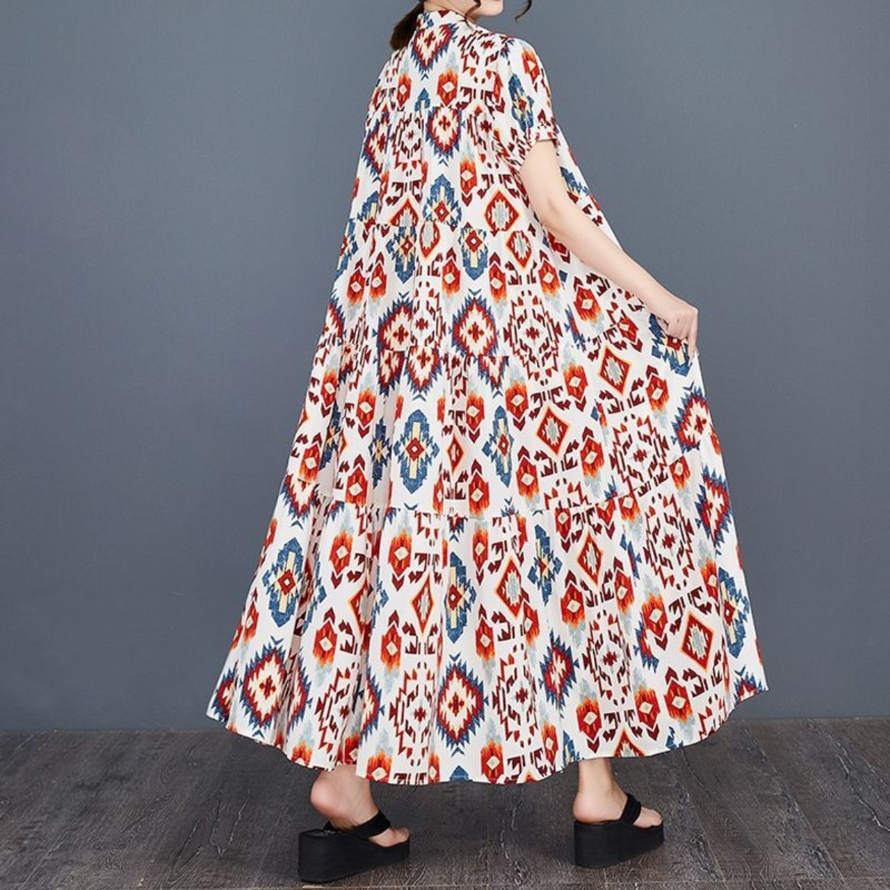 エスニック ティアード ロングワンピース  30183