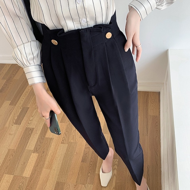 High waist tuck design tapered pants A031