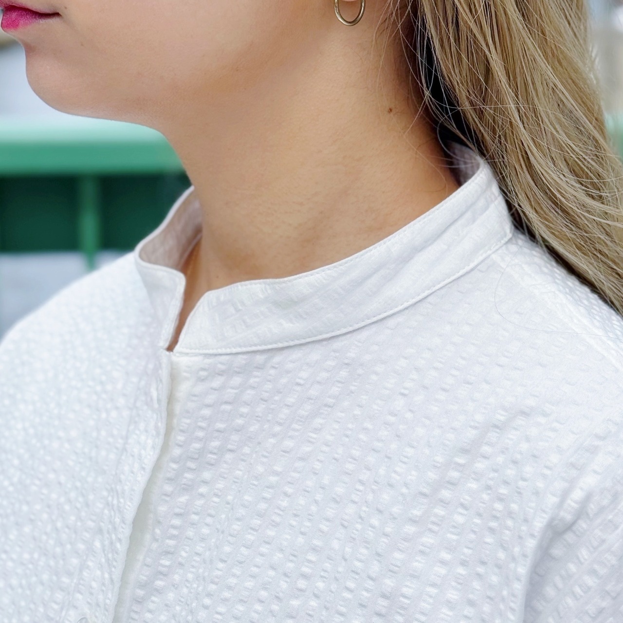 ( WHITE ) MAO COLLAR SHORT SLEEVE SHIRT