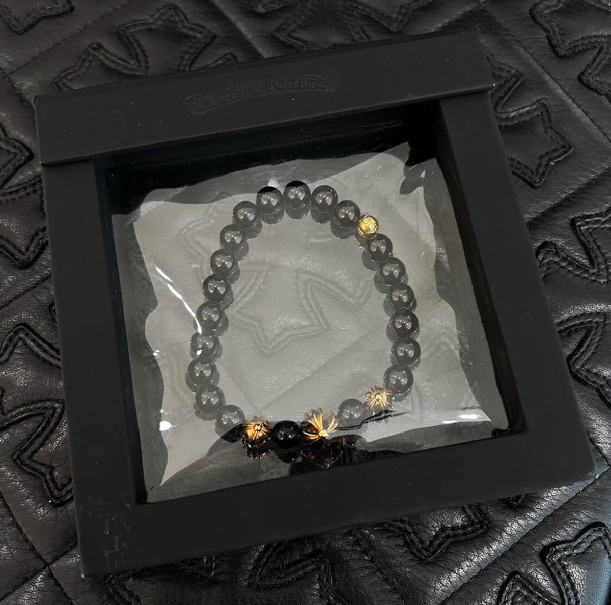 CHROME HEARTS Onyx 22K CH Cross Beads Bracelet Size 8mm クロム 