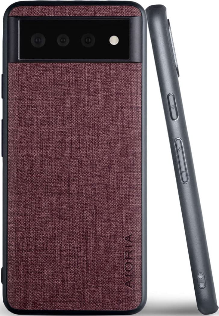 Aioria 互換性 ケース for Google Pixel 6 Pro 5G 生地パターンレザー高級に保護純色スマホケース (Red, For Google Pixel 6 Pro)
