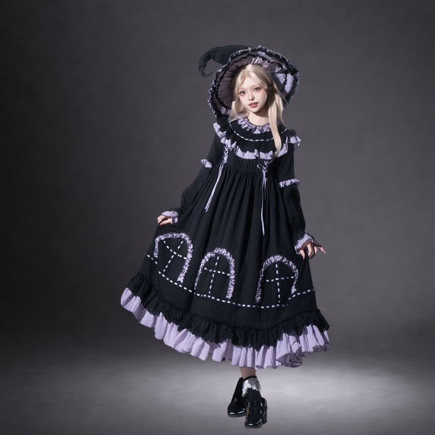 ゴスロリ ゴシックキャンドル柄ロングワンピース|地雷系|天使と悪魔