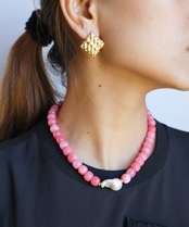 ピンクジェイド×バロックパールネックレス/024019