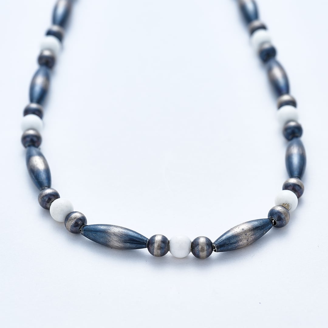 C-048 Breastplate Navajo Pearl Necklace(White onyx) (47cm) | WAKAN