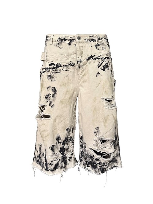 【TH4SWE】Scorch Triple Waist Distressed Cropped Denim Shorts
