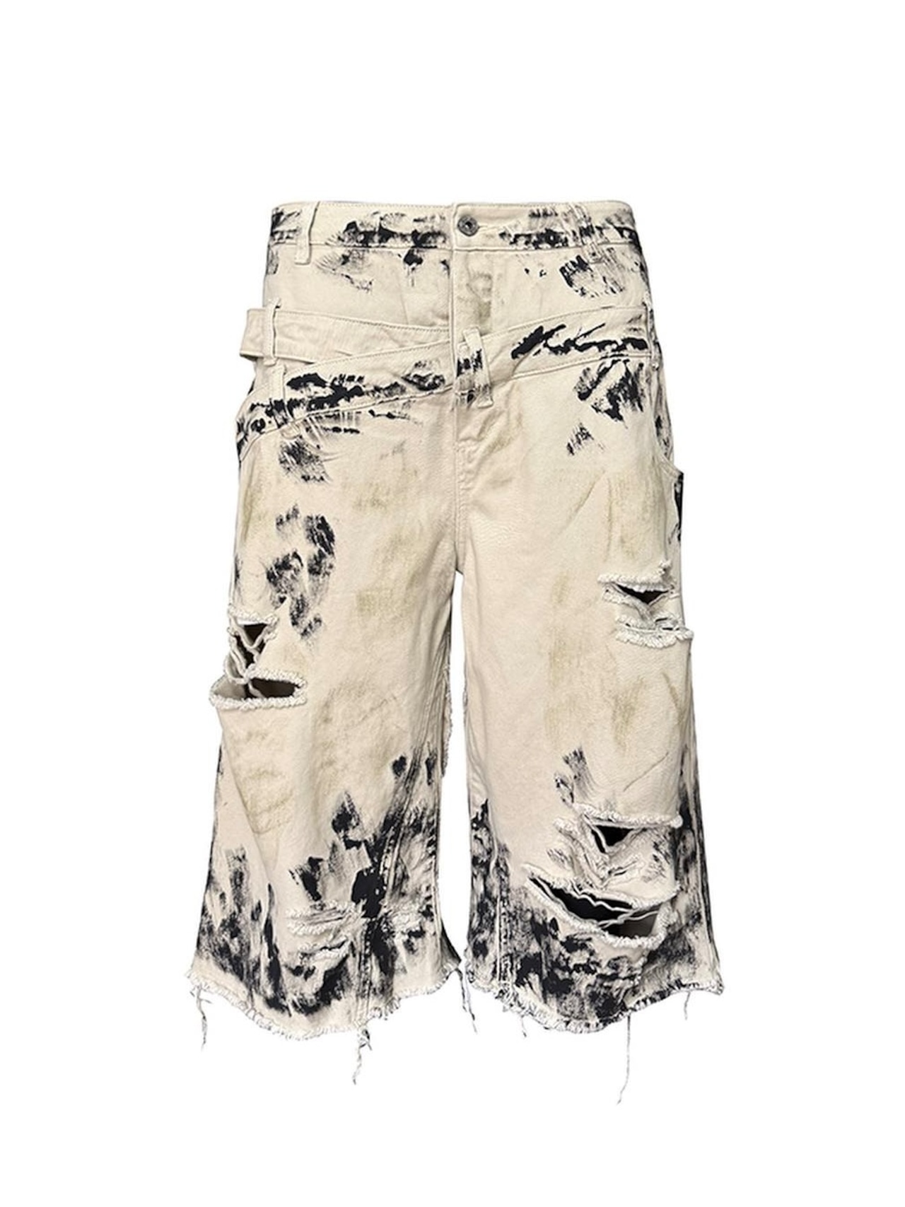 【TH4SWE】Scorch Triple Waist Distressed Cropped Denim Shorts