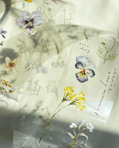 （切り売り）PI2B pion【Embossing 壓花手稿】 PET 透明 テープ（白インク+透明剥離紙）