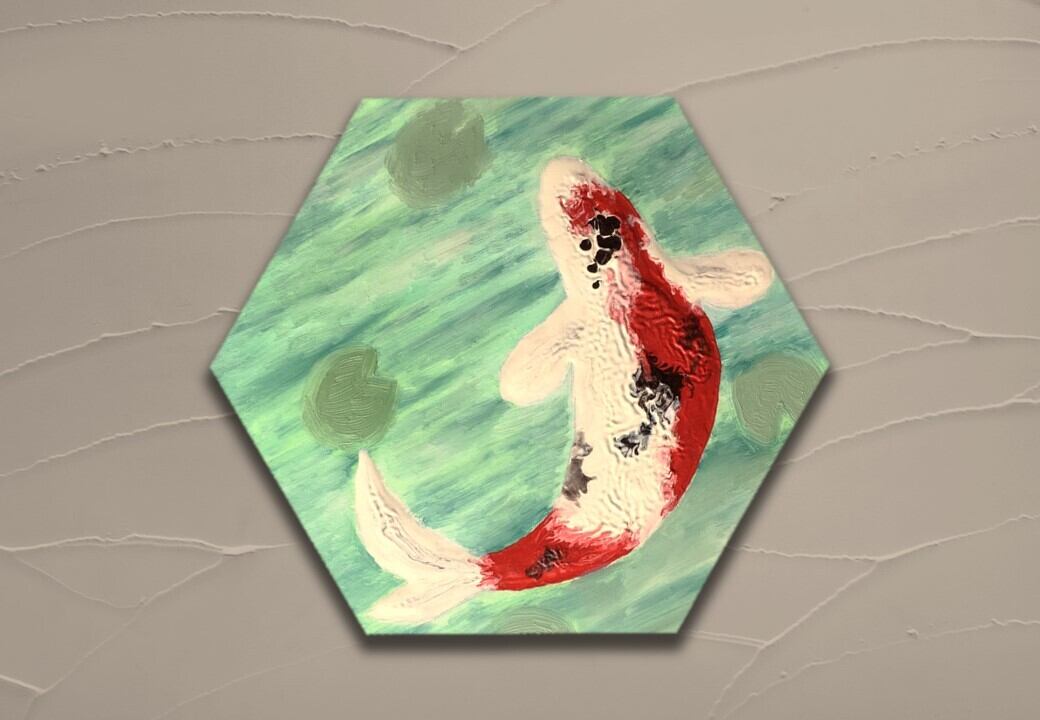 油絵 錦鯉 昭和レトロ 日本 絵画 油絵 錦鯉 锦鲤 Nishikigoi 昭和