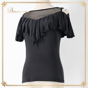 社交ダンス 衣装 トップス ブラウス ブラック系 チャコット Chacott 黒 無地 シンプル 練習 レッスン フリル 伸縮 ストレッチ メッシュ生地 日本製 透け感 上品 ダンス衣装 イベント ステージ かわいい オールブラック