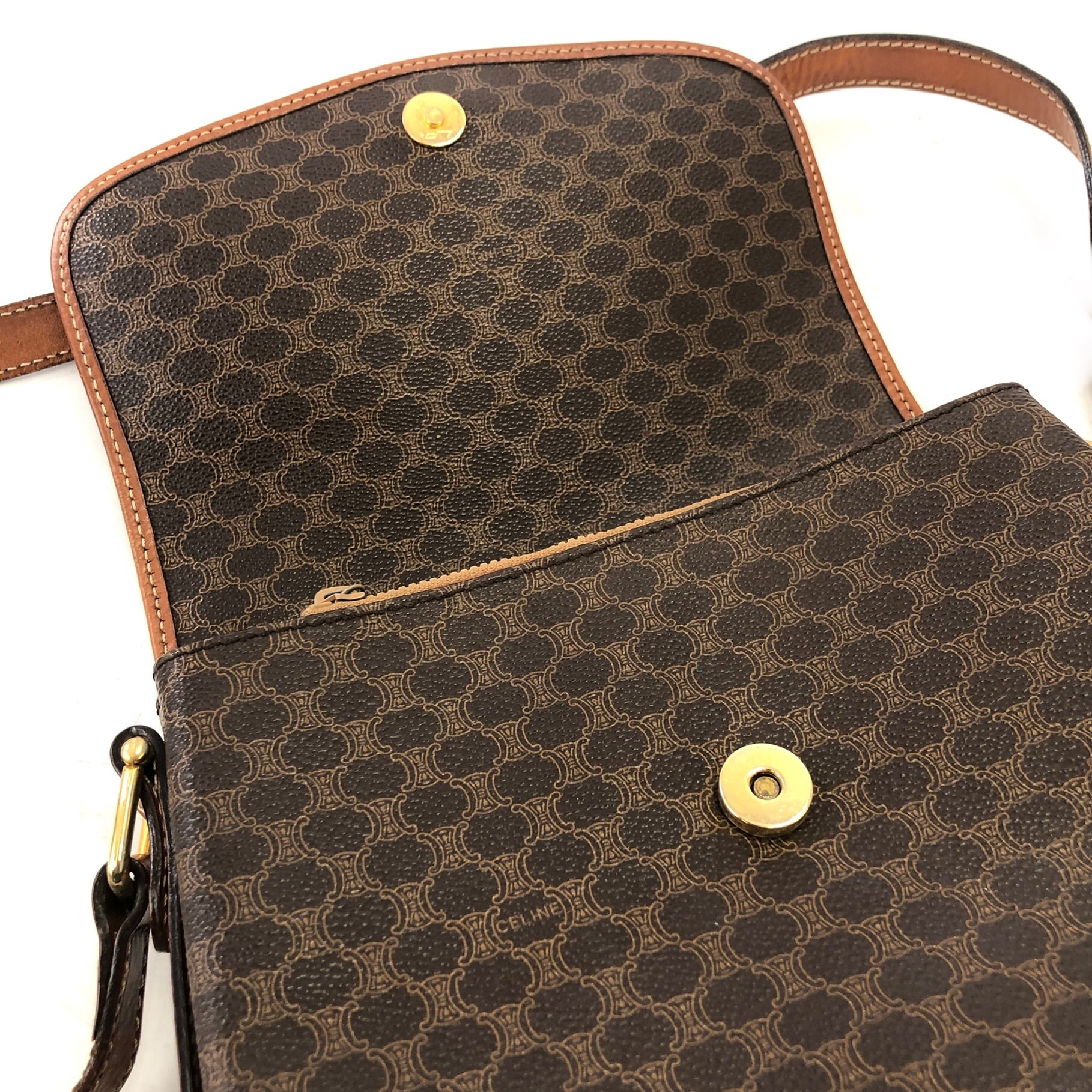 CELINE セリーヌ マカダム ブラゾン型押し ショルダーバッグ ブラウン