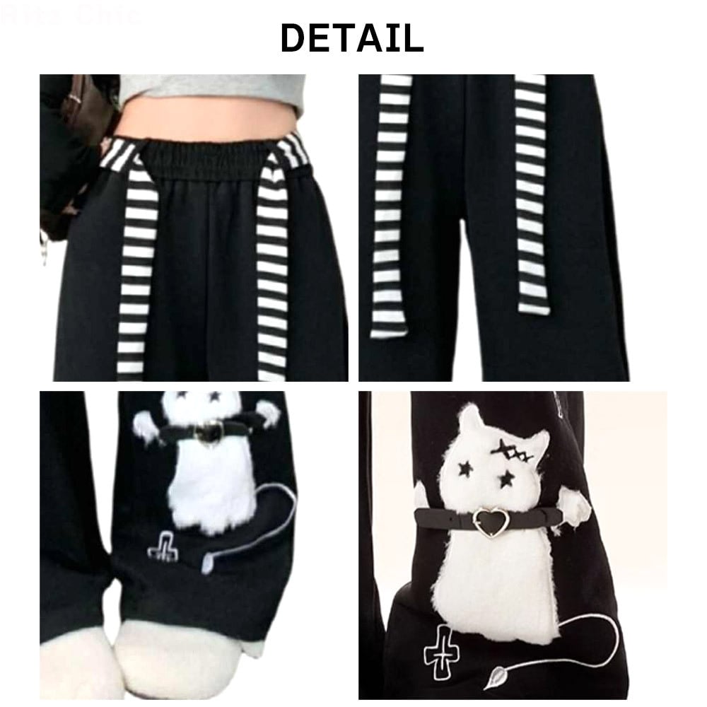 【送料無料】 ワイドパンツ 猫柄 スウェット レディース 春夏秋 韓国 ダンス衣装 スポーツ 大人 カジュアル かわいい ストリート ハイウエスト リラックス アメカジ ゆったり おしゃれ 大人可愛い 大人女子