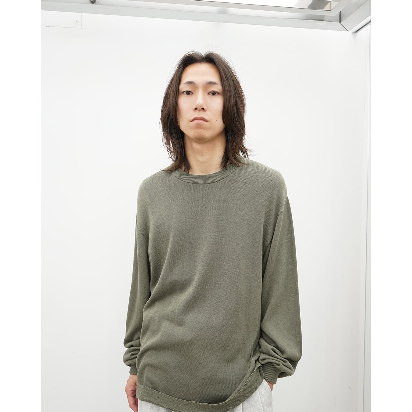 Blanc YM] (ブランワイエム) BL-23S-WKLS Wide Knit L/S Shirt (Khaki