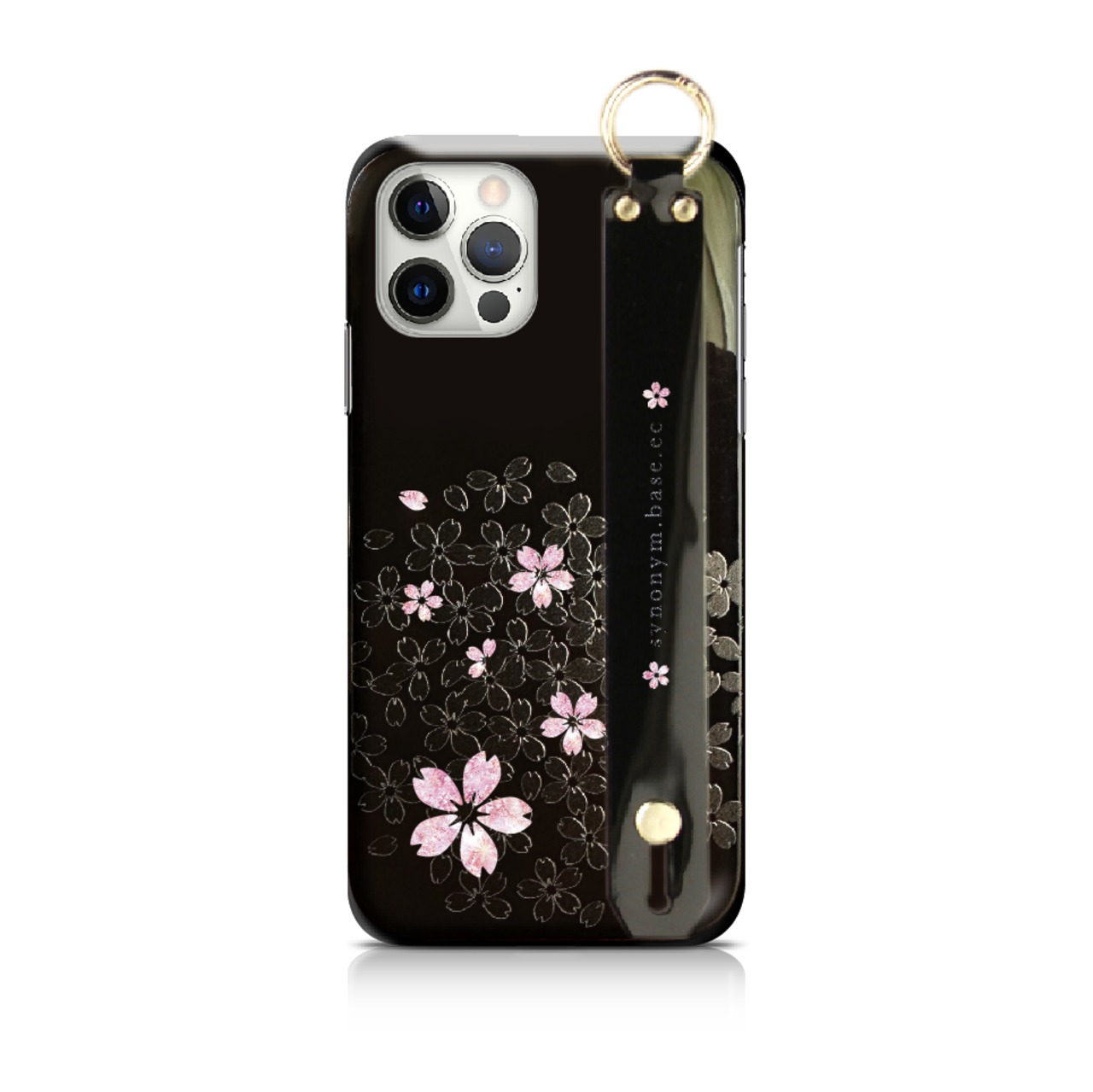 夜桜 - 和風 立体型 ハンドベルト付ソフトiPhoneケース / T007000SBK【Three-dimensional】