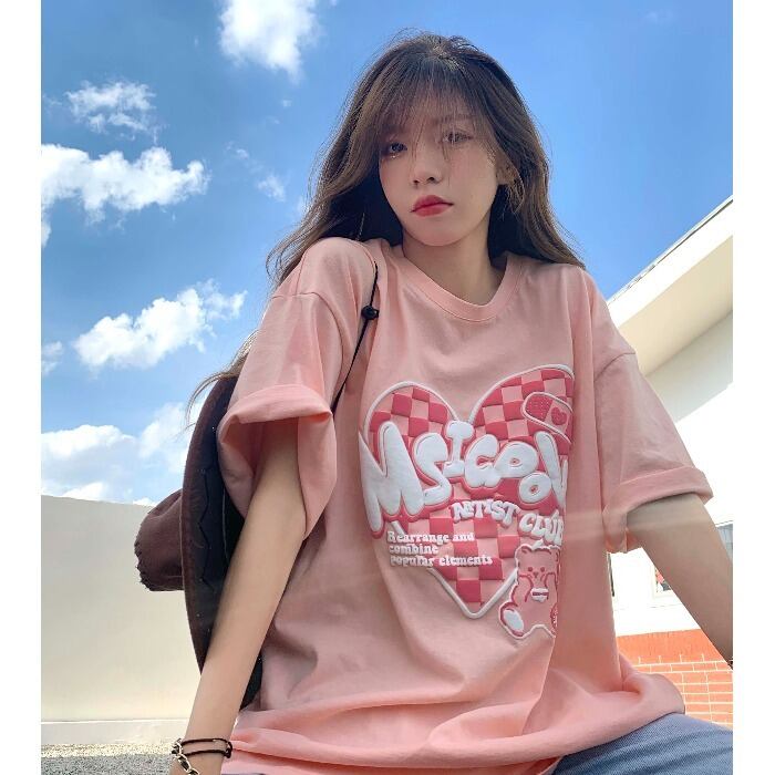 スタイルサマーカジュアルTシャツ プリント柄トップス レディースラウンドネック コットン ストリート 夏物 Oネック ケッペル59399010968