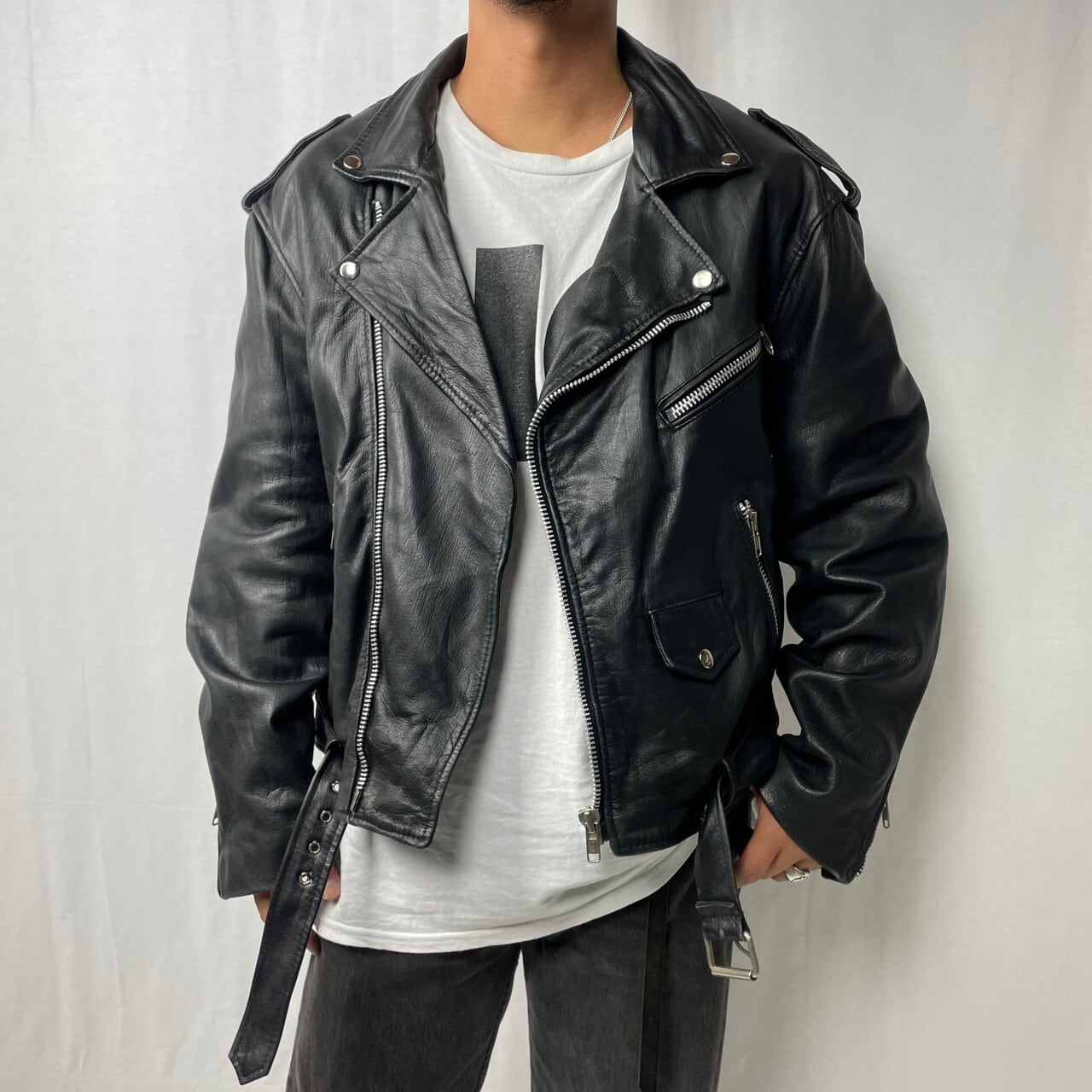 C&A オールド ユーロ 豪勢 90s アメカジ ストリート レザーダブル 