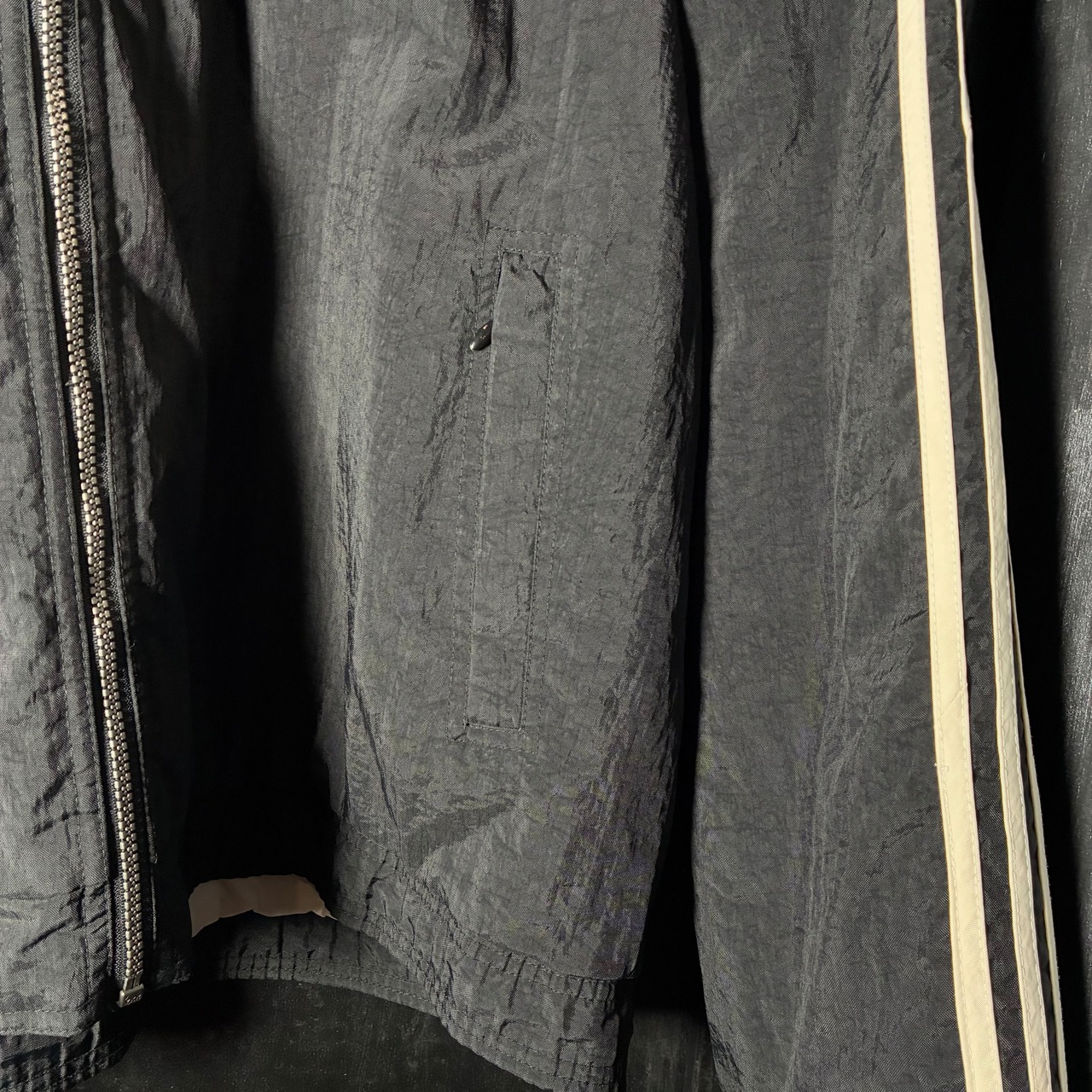 90s〜00s adidas 中綿ナイロンジャケット 3ストライプ ジップパーカー ブラック