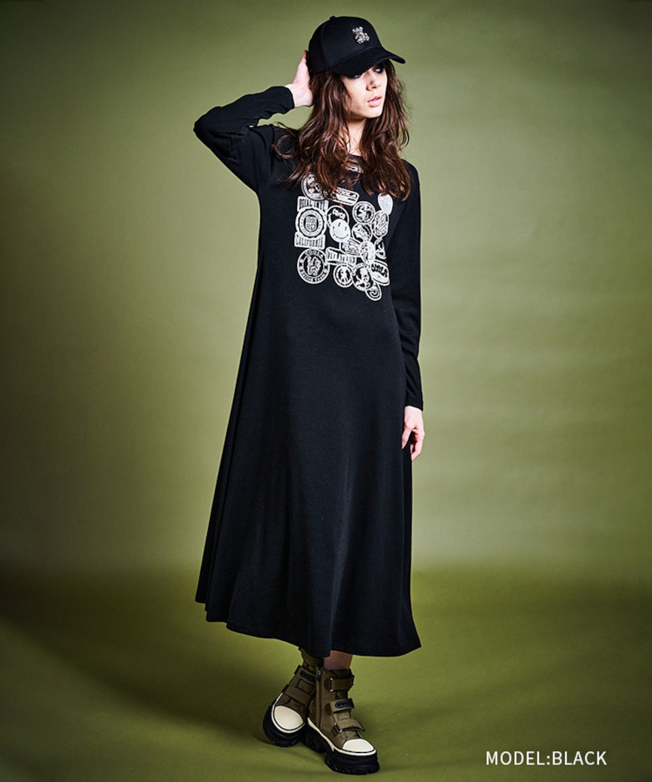 ランダムパッチプリントドレス (BLACK) CQ-47011