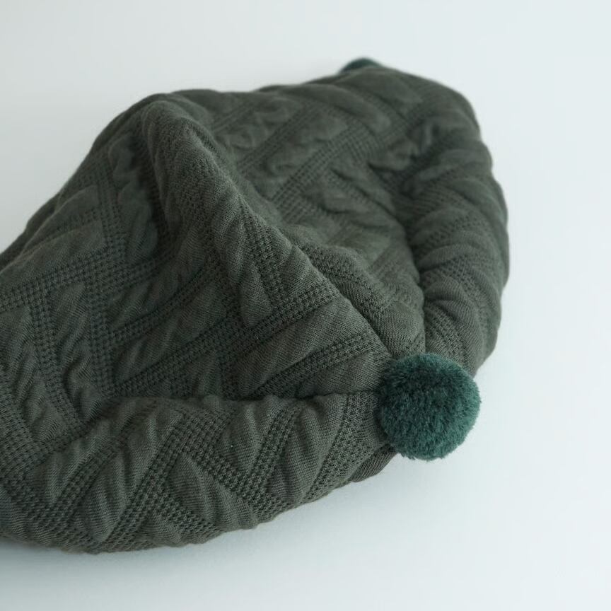 【新品未使用】/チサキ/キャップニット帽/カーキ chisaki(チサキ)kio コットン キルティング風地模様 イヤーフラップ