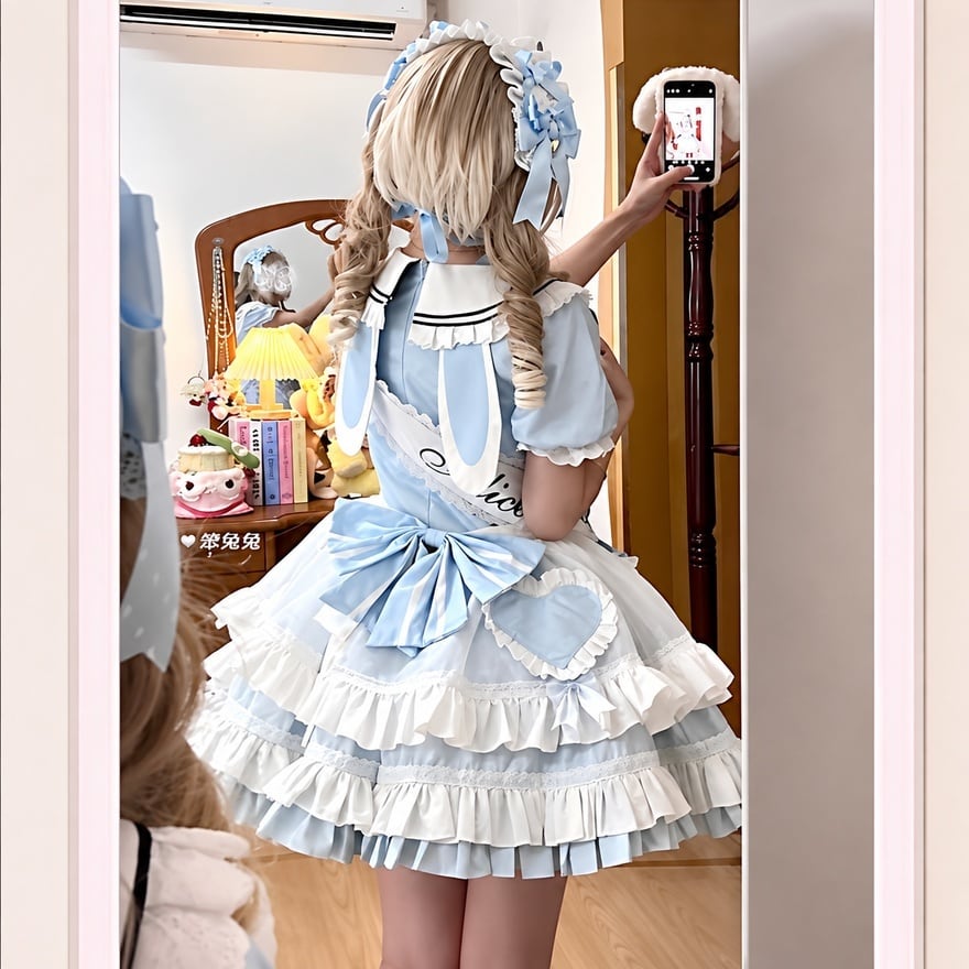 ロリータファッション ゆめかわいい 青・桃・青黒 アリス風ミニ