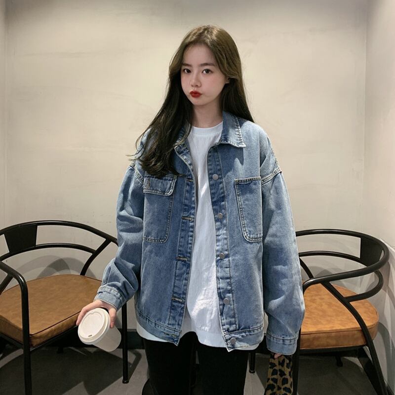 スプリングオータムスタンダードブルールーズショートジャケット カジュアルトップス レトロ 春物 秋物 試着室92096603855