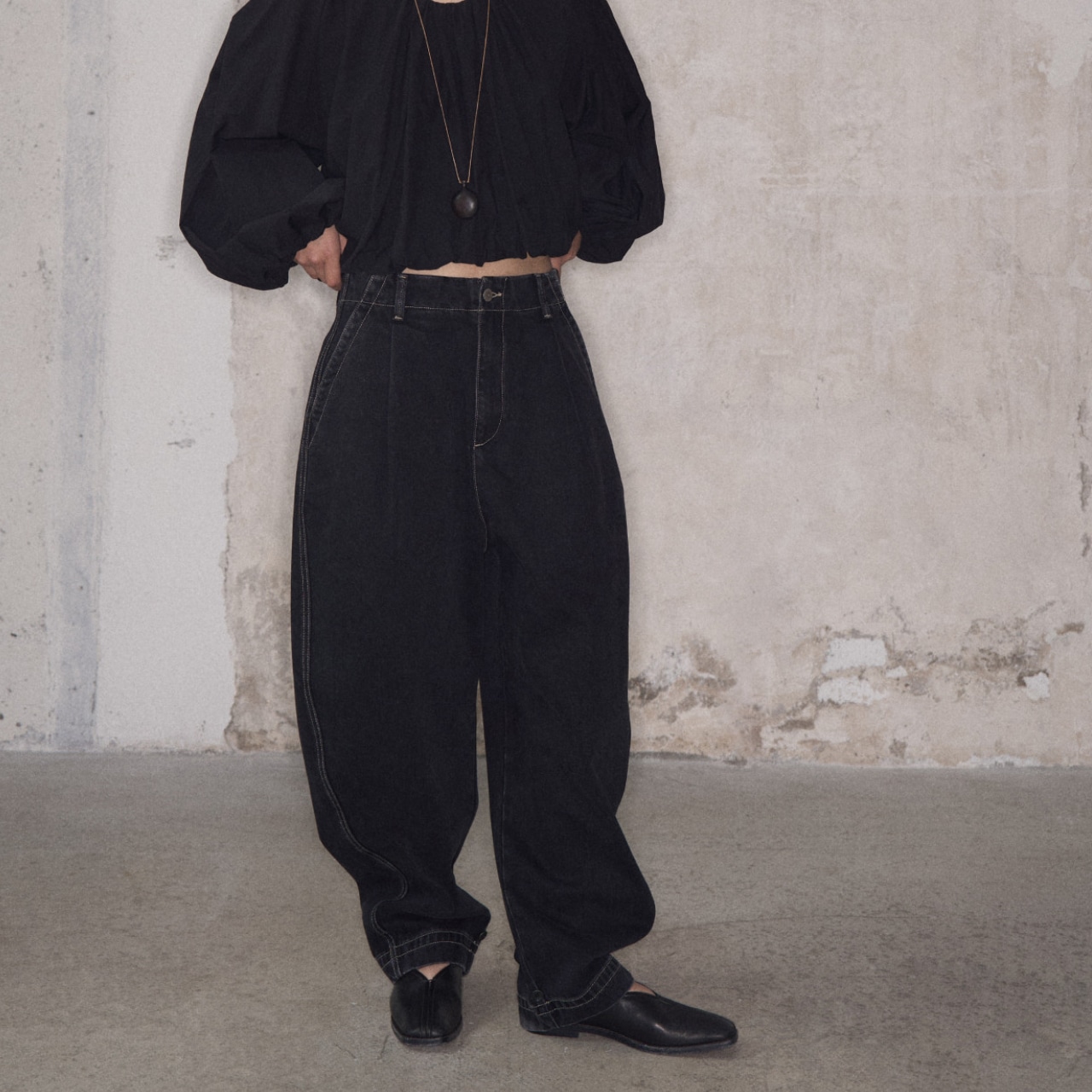 Stitched Wide Full-Length Pants T4314