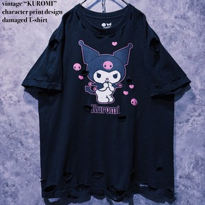 【doppio】vintage “KUROMI” character print design damaged T-shirt