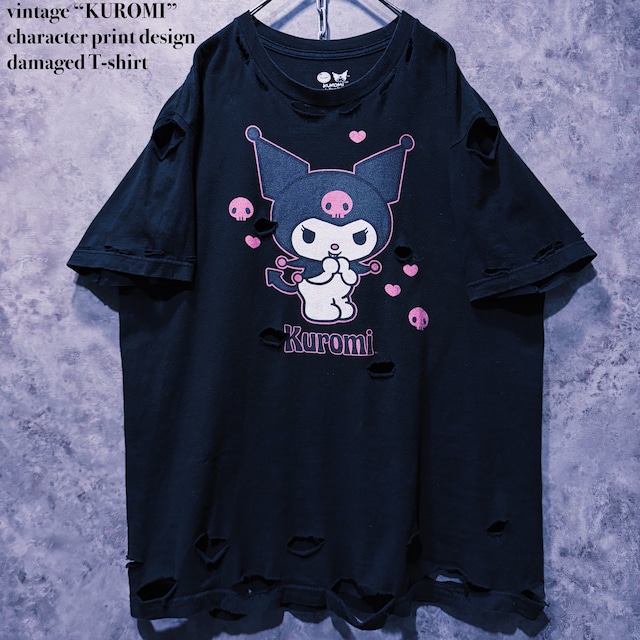 【doppio】vintage “KUROMI” character print design damaged T-shirt