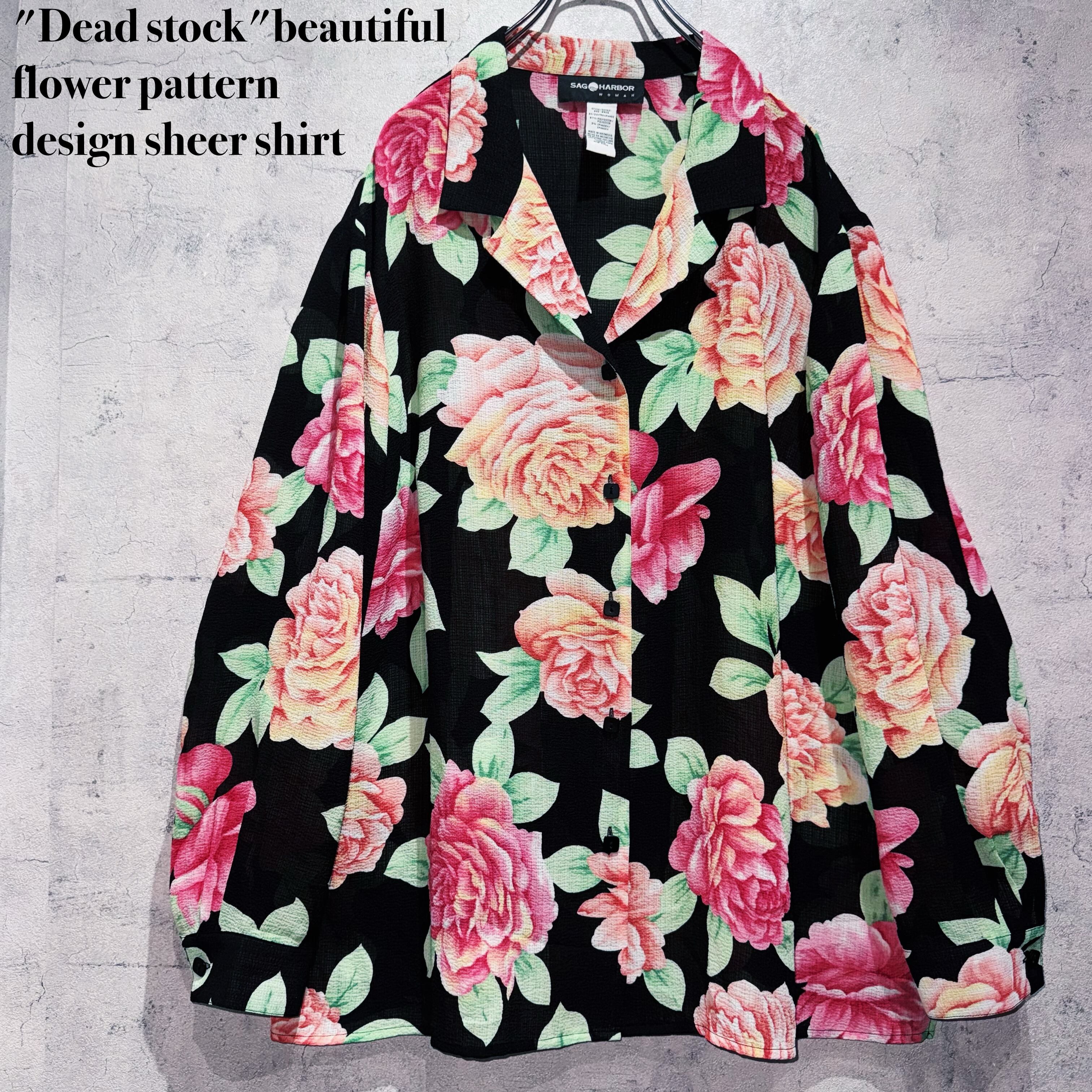 "Dead stock"beautiful flower pattern design sheer shirt