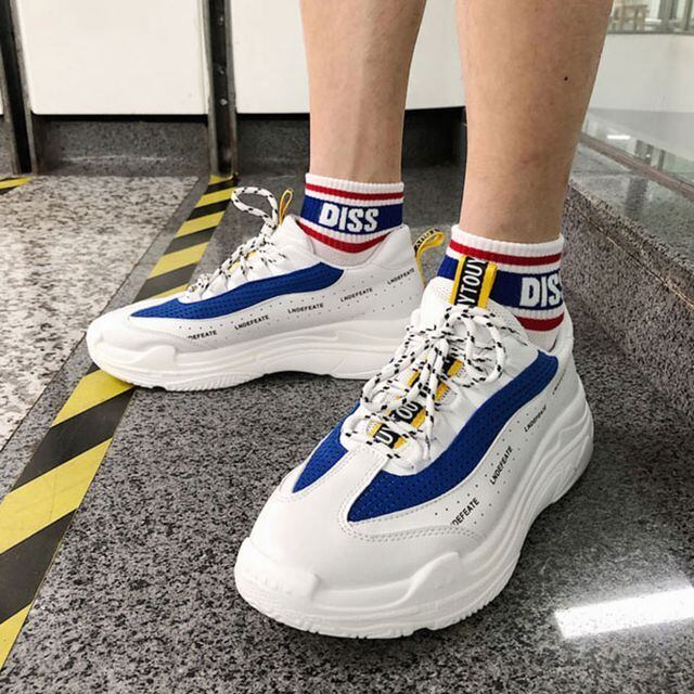 【予約販売】スニーカー ダッド メンズ アグリースニーカー ロゴ 厚底 靴 ブルー×ホワイト カラフル お洒落 カジュアル ストリート 24cm/24.5cm/25cm/25.5cm/26cm/26.5cm