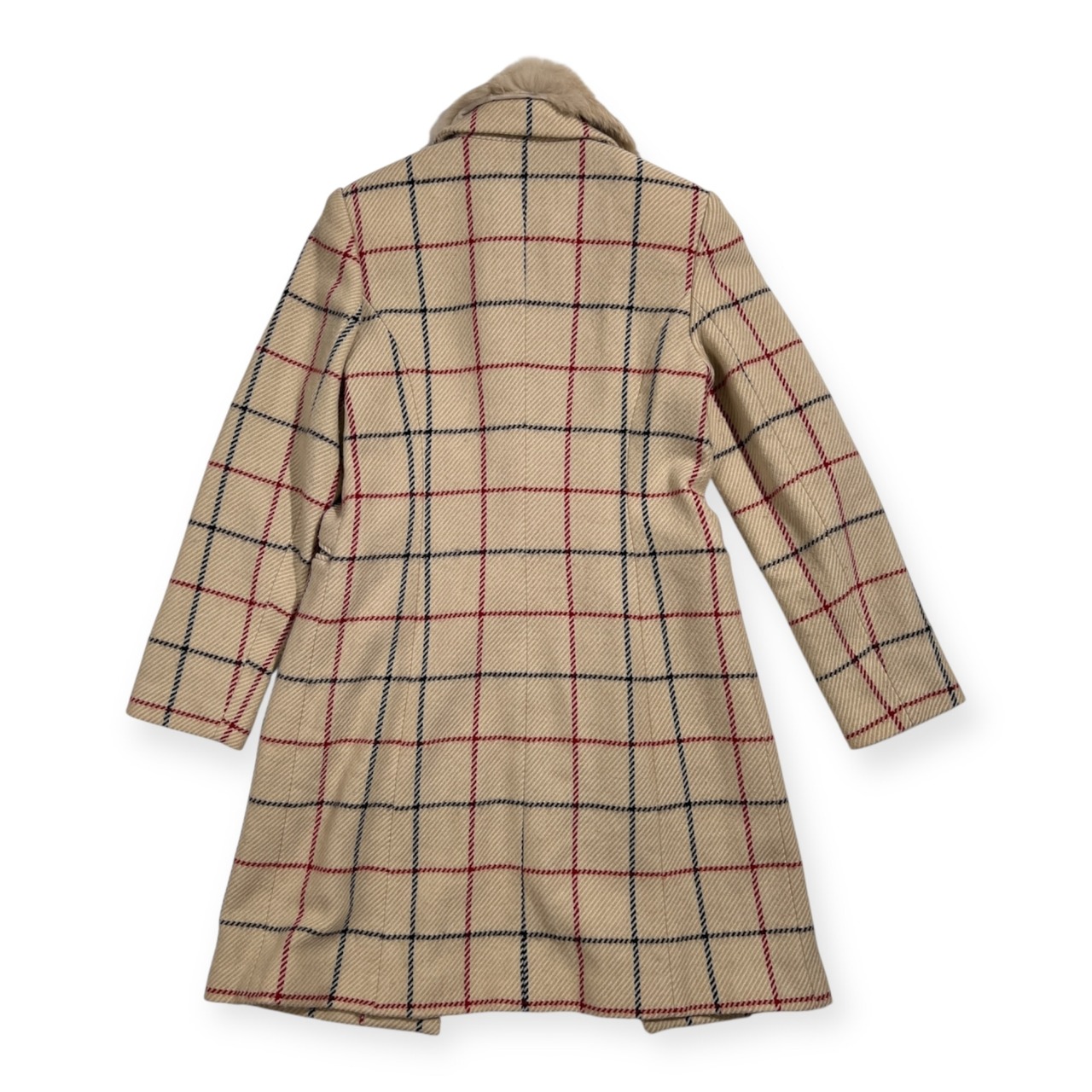 TOMORROWLAND COLLECTION トゥモローランド チェック柄 ウール コート 毛皮 ファー襟付 /アイボリー系 英国調